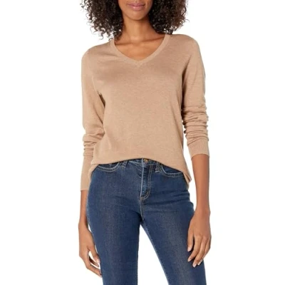 Obrázek Amazon Essentials Damen Leichter, Langärmeliger Pullover Mit V Ausschnitt, Klassischer Schnitt (Erhältlich In Übergröße), Kamelbraun Meliert, L