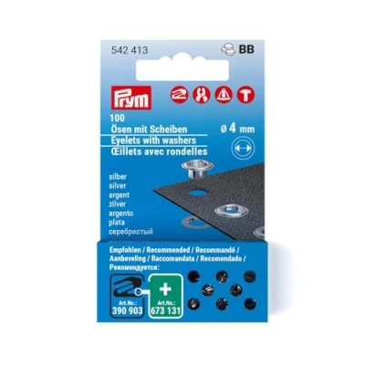 Obrázek Prym 542413 očka s kotouči doplňovací sada, stříbrná barva, Ø 4 mm, 100 počet