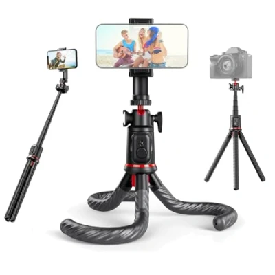 Obrázek Rollei Easy Creator MonkeyPod flexibilní mini stativ &amp; selfie tyč s bezdrátovým dálkovým ovládáním, Gorillapod držák na mobilní telefon 360 kulová hlava pro smartphone a kameru,