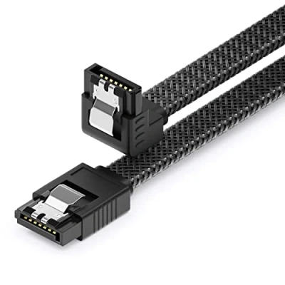 Obrázek deleyCON 60cm SATA 3 kabel Nylon 6 Gbit/s datový III připojovací Serial ATA spojovací pro Mainboard &amp; pevný disk HDD SSD 1 S L konektor 90 závitovaný černý