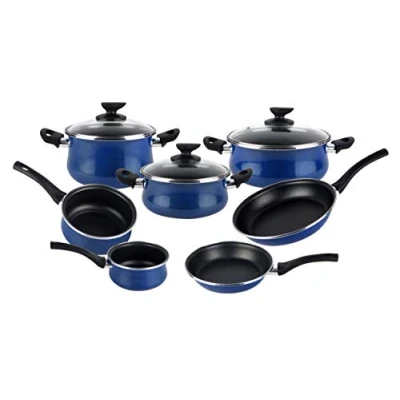 Obrázek Magefesa Paula Kochgeschirr Set, 10 teilig, emailliert, außen blau, Antihaftbeschichtung, geeignet für alle Herdarten, insbesondere Induktion, 50% Energieersparnis