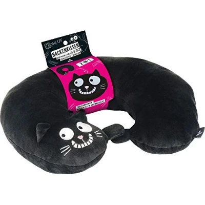 Obrázek moses. Ed, The Cat polštář pod šíji polštářek 2 v 1 a na cesty ve tvaru kočky Cestovní polštář, 28 cm, černý, černá,