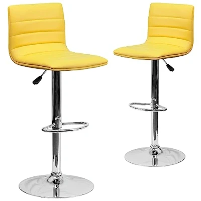 Obrázek Flash Furniture Barová stolička, moderní, vinyl, výškově nastavitelná, s horizontálními ozdobnými švy na opěradle, 2 kusy, žlutá