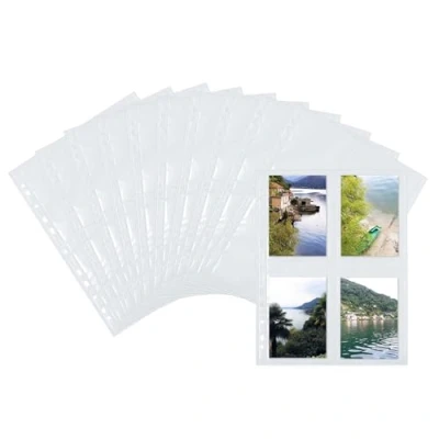 Obrázek HERMA 7583 fotoprůhledné obaly bílé (9 x 13 cm vysoké, 10 obalů, fólie) s popisovacími štítky a euro děrováním na pořadače kroužkové knihy, oboustranně osazené fotoobaly