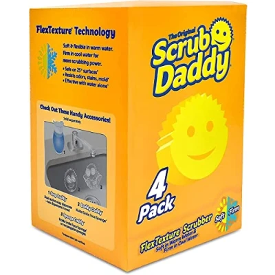 Obrázek Scrub Daddy Original Spülschwamm, Reinigungsschwamm Gesicht Form Texturveränderung, Kratzfreier Schwamm Küche, Radierschwamm Schmutzradierer, Putzschwämme Spülmaschinenfest 4er Pack Gelb