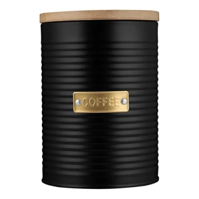 Obrázek TYPHOON OTTO Kollektion Kaffeedose luftdicht, Schwarze Dose für Kaffeebohnen, 1,4 Liter, Vorratsbehälter aus Stahl, Bambusdeckel, Luftdichte mit Silikondichtung, 11 x 15,5 cm