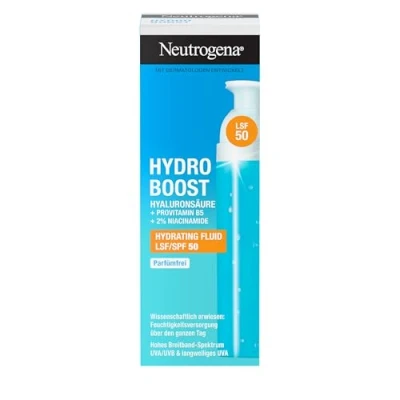 Obrázek Neutrogena Hydro Boost Aqua Fluid LSF 50 (50 ml), denní krém bez parfému s 50, lehká péče o obličej kyselinou hyaluronovou, vitaminem B5 &amp; Niacinamid pro intenzivní vlhkost