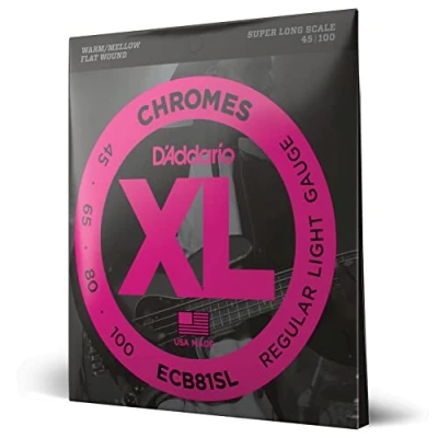 Obrázek D&#039;Addario struny na kytaru E Bass basové kytary Guitar Strings ECB81SL XL strunová sada Super Long 0,11 cm 0,25 (.045 .100 palců)