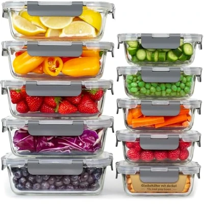 Obrázek Aufbewahrungsbox Glas Lebensmittel [10er Pack] Lunchboxen für Gesunde Mahlzeiten mit Luftdichten Deckeln Luftdichte Vorratsdosen, Brotdosen BPA frei Auslaufsicher (10 Deckel &amp; 10 Behälter)