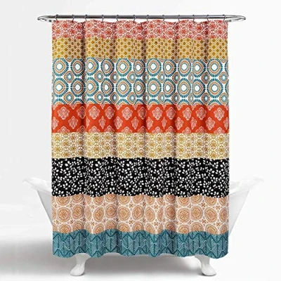 Obrázek Lush Decor Bohemian pruhovaný sprchový závěs, 183 x cm (Š D), tyrkysový a oranžový, okouzlující nápadný barevný design, perfektní pro boho koupelnu