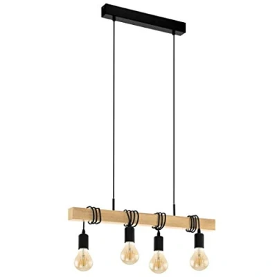 Obrázek EGLO závěsné svítidlo Townshend Dřevo Vintage, závěsná lampa jídelna, se 4 žárovkami, rustikální retro v průmyslovém designu s objímkou E27, černá, hnědá