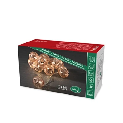 Obrázek Konstsmide 3145 603 LED dekorační světelný řetěz &quot;kovová koule V barvě mědi / pro vnitřní použití (IP20) Provoz na baterie: 3 x AA 1,5 (bez dodávky) 10 teple bílých diod transparentní kabel