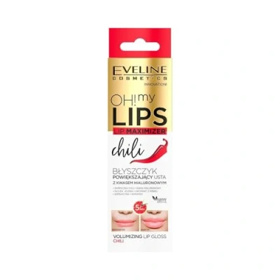 Obrázek Eveline Cosmetics Oh! My Lips Plumping Lesk na rty s kyselinou hyaluronovou a výtažkem z chilli li okamžitý posilovač objemu, avokádo, konopí, makadamie směs ricinového oleje, pečující