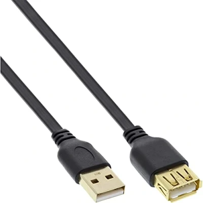 Obrázek Inline USB 2.0 plochý kabel prodloužení A konektor / zdířka černý kontakty zlaté 2 m
