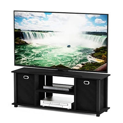 Obrázek Furinno Econ TV skříňka/zábavní centrum se 2 přihrádkami, dřevo, černá, 29,72 x 40,13 cm