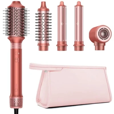 Obrázek HITTIONA Vlasový styling 5 v 1, vysokorychlostní ionizační fén, Multi Airstyler, automatická kulma nepoškozuje teplo, s objemovým kartáčem bez Frizz Free pro styling, volumizování, kadeře a vyhlazení