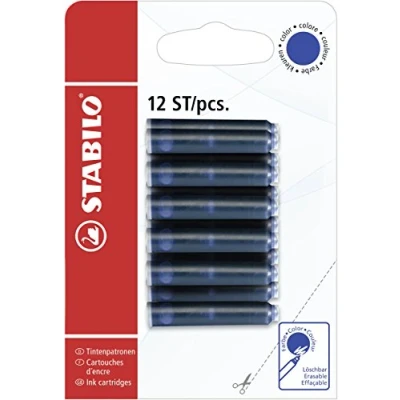 Obrázek Inkoustové náplně k doplnění STABILO Refill balení 12 ks modré (smazatelné)