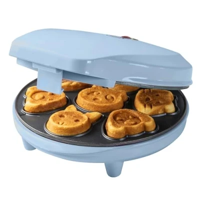 Obrázek Bestron vaflovač na mini sušenky, výrobník minicookie ve zvířecích motivech, vaflovací s lampičkou pečení a nepřilnavým povrchem, 700 W, barva: modrá