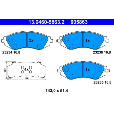 Obrázek Sada brzdových destiček, kotoučová brzda ATE 13.0460 5863.2