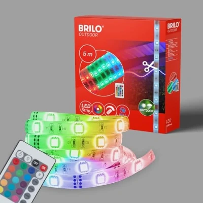 Obrázek Briloner Svítidla LED pásek 5 m vnější, stmívatelný, RGB, IP44 ochrana proti stříkající vodě, pásky 150 x RGB LED/0,16 W
