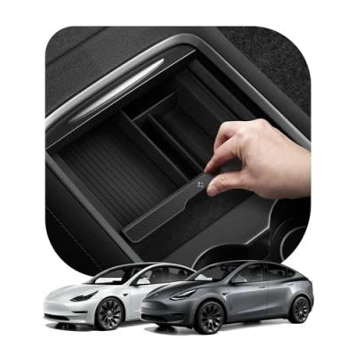 Obrázek Spigen Organizér středové konzole Přihrádka na loketní opěrky, příslušenství pro Tesla Model 3 2021 2023 a Y s Smooth Slide Technology Carbon Edition