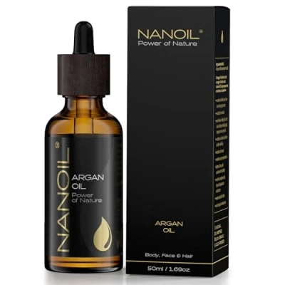 Obrázek NANOIL arganový Olej přírodní, čistý, za studena lisovaný, nepražený bio olej. pro péči o vlasy, tělo a obličej, 50 ml. Přírodní péče, regenerace, ochrana před teplem proti stárnutí