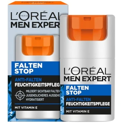Obrázek L&#039;Oréal Men Expert Péče o obličej proti vráskám pro muže, hydratační krém stárnutí pokožky a kruhům pod očima, pleťový muže s vitaminem E, zastavením vrásky, 1 x 50 ml
