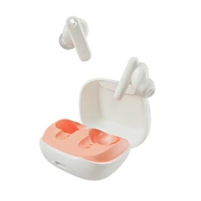 Obrázek Skullcandy Bezdrátová sluchátka do uší Smokin&#039; Buds In Ear, výdrž baterie 20 hodin, 50% udržitelný plast, mikro, kompatibilní se zařízeními iPhone, Android a Bluetooth kosti/oranžové žíhání