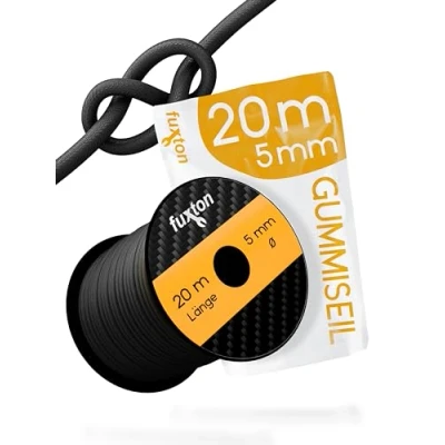 Obrázek fuxton® gumové lano (5 mm x 20 m), napínací lano, bungee manšestr, metrové zboží, černá