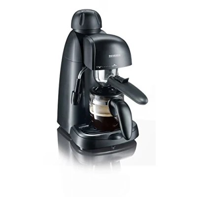 Obrázek SEVERIN Espresso kávovar, malý kávovar až na 4 šálky espressa, s napěňovačem mléka pro speciality kávové mléko, ideální jednotlivce, černý, KA 5978