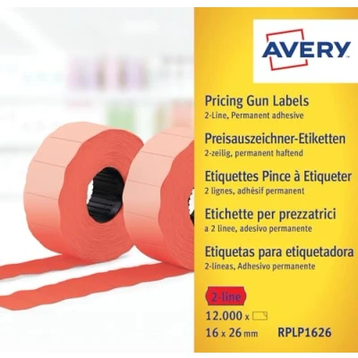 Obrázek Avery Zweckform RPLP1626 Etikety pro cenové značky, 2řádkové, 16 x 26 mm, 10 rolí/12 000 etiket, červené