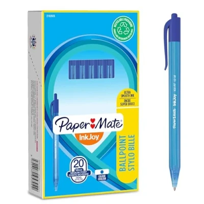 Obrázek PAPER MATE InkJoy 100RT zatahovací kuličkové pero střední špička (1,0 mm) modrá 20 kusů