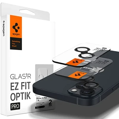Obrázek Spigen Sklo. tR EZ Fit Optik Pro ochrana fotoaparátu kompatibilní s iPhone 15, 15 Plus, 14, 14 2 kusy, černá, individuální fotoaparátu, fólie proti poškrábání,