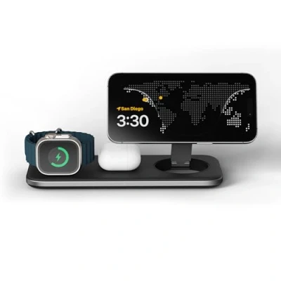 Obrázek SATECHI Qi2 Trio Wireless Charging Pad, nabíjecí stanice, 15W rychlonabíječka pro iPhone 16/15/14/13/12, AirPods a Apple Watch