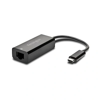 Obrázek Kensington CA1100E USB C na ethernetový adaptér, Thunderbolt 3, RJ 45, kompatibilní s Windows, Macbook a Chromebook design Plug and Play přímé bezpečné spojení k internetu