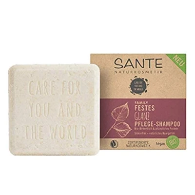 Obrázek SANTE Naturkosmetik Pevný šampon pro lesklé a normální vlasy, veganská receptura s bio březovým listem rostlinným proteinem, pevným leskem, 1 x 60 g