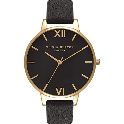 Obrázek Olivia Burton Analogové quartzové hodinky pro dámy s černým koženým páskem OB15BD55, Black And Gold, Classic