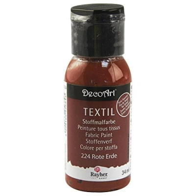 Obrázek Rayher 38500224 Textilní barva na látku, textilu červená zemina, láhev 34 ml, vysoce krycí, krémová akrylová speciálně pro textilie, odolná vůči praní
