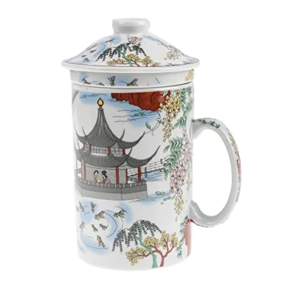 Obrázek lachineuse Chinesische Tasse Contemplation des Sees Porzellan Teetasse mit Sieb und Deckel Malerei Traditionelles chinesisches Geschirr Geschenkidee Tee Asien