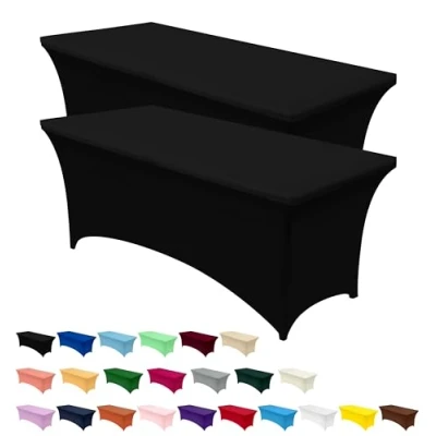 Obrázek Utopia Kitchen Spandex Tischdecke 2 Pack [6FT, Schwarz] Enge, Passgenaue, Waschbar und Faltenfrei Outdoor für Veranstaltung, Hochzeit, Bankett &amp; Partys [183Lx76Wx76H] cm