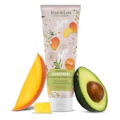 Obrázek Jean &amp; Len Exotický sprchový gel mango a avokádo, vitalizující formulace pro citelně hebký pocit pokožky, jemné čištění pleti, bez parabenů silikonů, veganský, gel, 250 ml