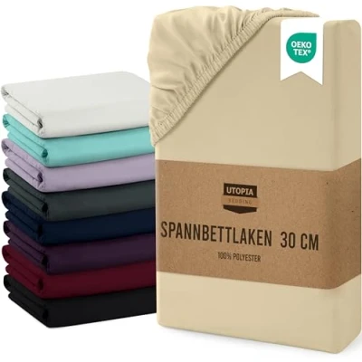 Obrázek Utopia Bedding napínací prostěradlo 160 x 200 cm až 30 béžové kartáčované z mikrovlákna Oeko Tex Standard 100