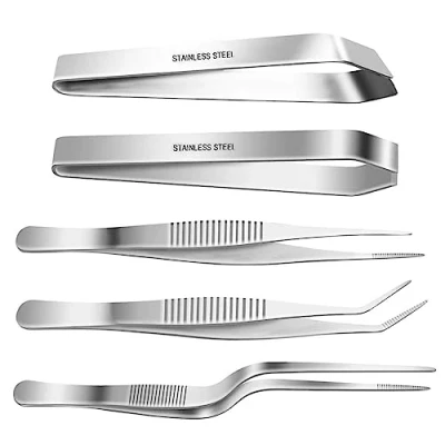 Obrázek SelfTek 5 Stück Küchenpinzette Edelstahl,Grätenzange für Fisch,Koch Pinzette Gräten Flach und Slant Zange Fischpinzette rostfrei Koch,Meeresfrüchte,Geflügel(Silber)