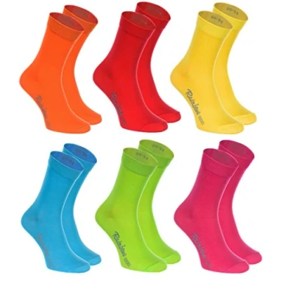 Obrázek Rainbow Socks Dámské pánské klasické barevné bavlněné ponožky, 6x oranžová červená žlutá teal zelená magenta