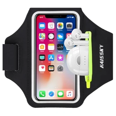 Obrázek HAISSKY sportovní náramek s kapsou na sluchátka, náramek, pouzdro mobilní telefon sport Pro iPhone 13 Max/12 Pro/11/11 Pro/XR/XS/X/8 Plus, Huawei P20 Pro/P30 Pro/Mate 20 Xiaomi, mobil LG Running