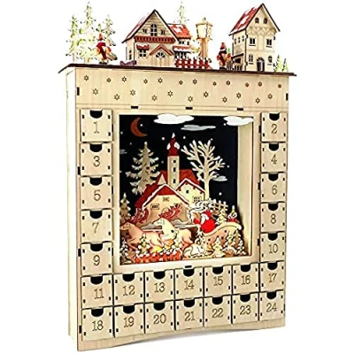 Obrázek small foot Adventní kalendář &quot;Zimní sen&quot; ze dřeva, s řezbami a osvětlením, cca 34 x 7,5 52 cm, 10215