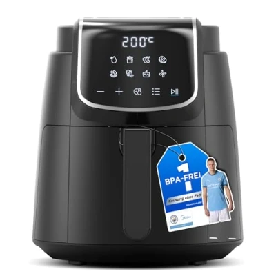 Obrázek Midea Horkovzdušná fritéza 4 l XL Air Fryer s LED dotykovou obrazovkou, [35200 C8 funkcí vaření lze mýt v myčce41 receptů]pečení, grilování, rozmrazování, třepací alarm HeatXpress technologie