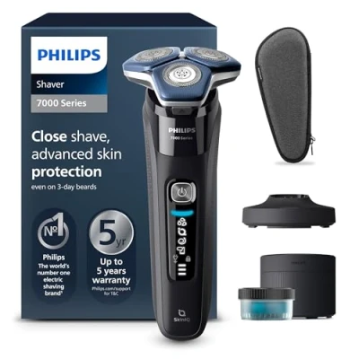 Obrázek Philips Shaver Series 7000 Elektrischer Nass und Trockenrasierer für Herren mit ausklappbarem Trimmer, Reinigungsstation, Ladestation &amp; Reiseetui (Modell S7886/55)