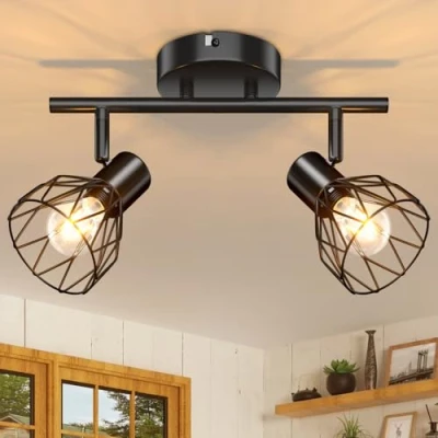 Obrázek Kimjo stropní svítidlo LED otočné 2 plameny černá lampa reflektor E14 nástěnná obývací pokoj kuchyňské lampy