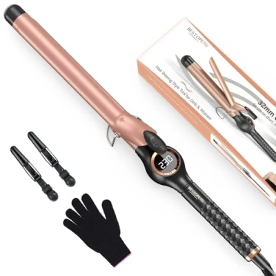 Obrázek BESTOPE PRO kulma 25 mm, velké lokny, multi teplota, prodloužení Design Hair Curler, rychlé nahřátí kulma, s velkým LCD displejem, se svorkou a rukavicí